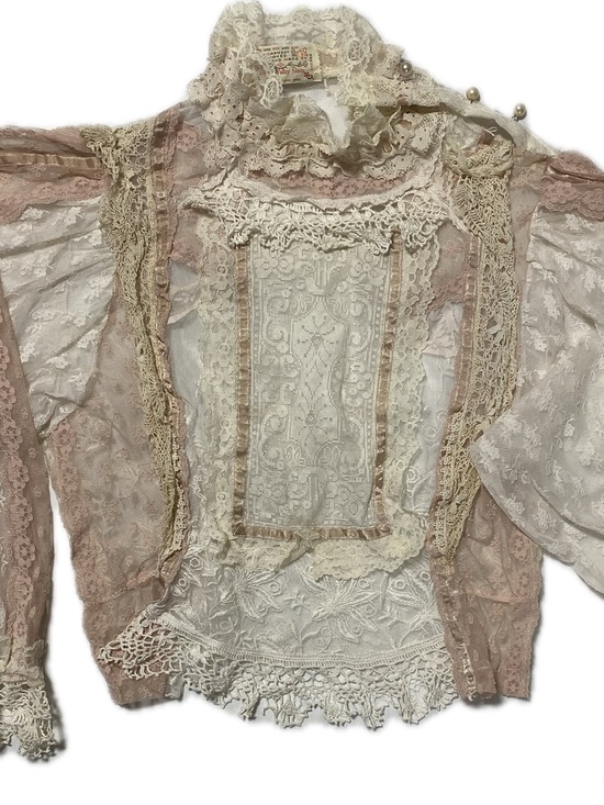 Squaw Valey Neets Tops - Lace Ruffle Victorian-Inspired Blouse in Ivory and Blush